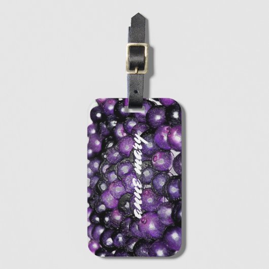 紫ぶどうのフルーツパターン抽象芸術名前をカスタムする ラゲッジタグ (正面縦)