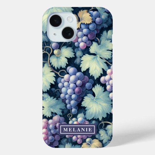 紫ぶどうグリーン葉パーソナライズされた品 Case-Mate iPhoneケース (裏面)