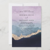 紫ほこりっぽい青い水色アゲート金ゴールド結婚ズ 招待状 (正面)