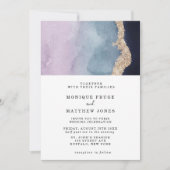 紫ほこりっぽい青い水色アゲート金ゴールド結婚ズ 招待状 (正面)