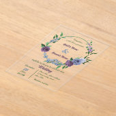 紫ほこりっぽい青い葉花は結婚青 アクリル招待状 (レイダウン)