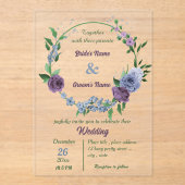 紫ほこりっぽい青い葉花は結婚青 アクリル招待状 (正面)