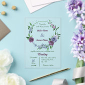 紫ほこりっぽい青い葉花は結婚青 アクリル招待状 (インサイチュ (ウェディング))