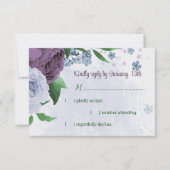 紫ほこりっぽい青い葉花は結婚青 出欠カード (正面)