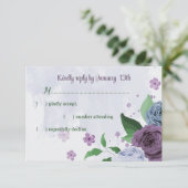 紫ほこりっぽい青い葉花は結婚青 出欠カード (スタンド正面)