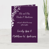 紫または任意の色のフローラ結婚 招待状 (正面)