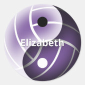 紫または任意の色の陰陽女の子バレーボール ラウンドシール (正面)