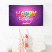 紫よくはしゃぐの上に虹のバブルの誕生日 横断幕 (インサイチュ)