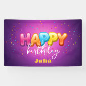 紫よくはしゃぐの上に虹のバブルの誕生日 横断幕 (横)