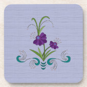 紫よくはしゃぐの花とタンブルティール（緑がかった色）渦巻き6 pc コースター (正面)