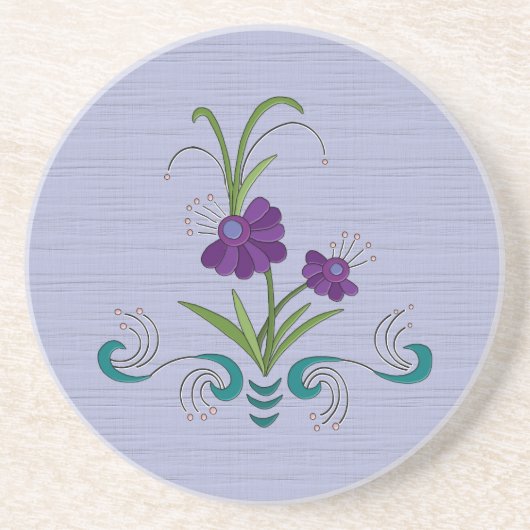 紫よくはしゃぐの花/タンブルティール（緑がかった色）スワーズサンズ コースター (正面)