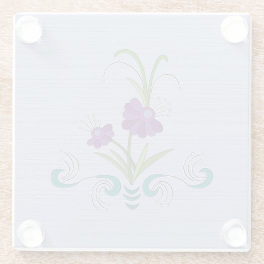 紫よくはしゃぐの花/転倒ティール（緑がかった色）渦巻き ガラスコースター (裏面)