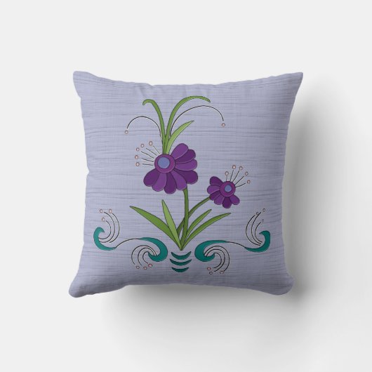 紫よくはしゃぐの花/転倒ティール（緑がかった色）渦巻き クッション (裏面)