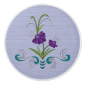 紫よくはしゃぐの花/転倒ティール（緑がかった色）渦巻き セラミックノブ (正面)