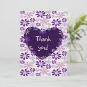 紫よくはしゃぐピンクの花ハート サンキューカード (スタンド正面)