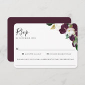 紫アイボリーフローラ結婚の食物アレルギーRSVP 出欠カード (正面/裏面)