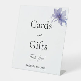 紫アイリスの水色のカードとギフト 台座サイン