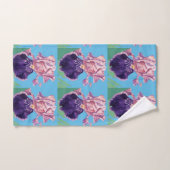 紫アイリスフラワーズ水彩ティール(緑がかった色)タオルセット バスタオルセット (ハンドタオル)