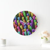 紫アクアカラフルイエローカラーチョーククレヨン ラージ壁時計 (ホーム)