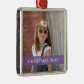 紫アクセントリボン写真テンプレートクリスマスメタ メタルオーナメント (右)