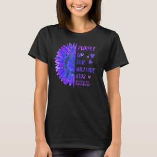 紫アップ軍隊子の子供ひまわり紫 Tシャツ