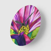 紫アフリカデイジー水彩画の花 ラウンド壁時計 (傾斜)