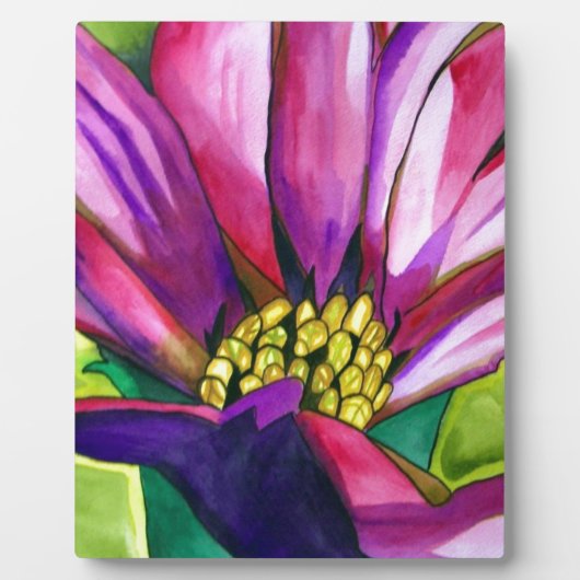 紫アフリカデイジー水彩芸術花 フォトプラーク (正面)