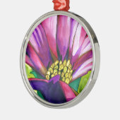 紫アフリカデイジー水彩芸術花 メタルオーナメント (左)