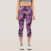 紫アフリカデイジー花自然模様 カプリレギンス (正面)