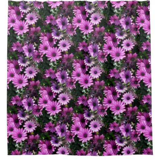 紫アフリカデイジー花自然模様 シャワーカーテン (正面)