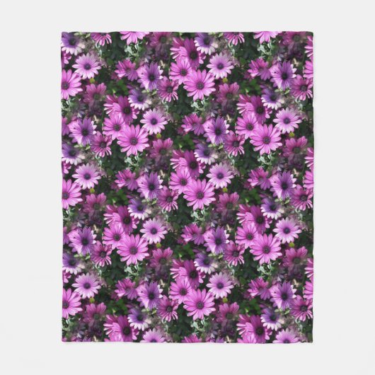 紫アフリカデイジー花自然模様 フリースブランケット (正面)