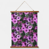 紫アフリカデイジー花自然模様 吊り下げ型タペストリー (正面)