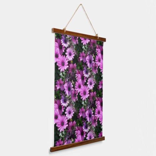 紫アフリカデイジー花自然模様 吊り下げ型タペストリー (傾斜あり)
