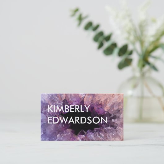紫アメジスト宝石鉱物はっきりした文字 名刺 (スタンド正面)