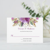 紫アメジスト金ゴールド水彩花RSVP 出欠カード (スタンド正面)