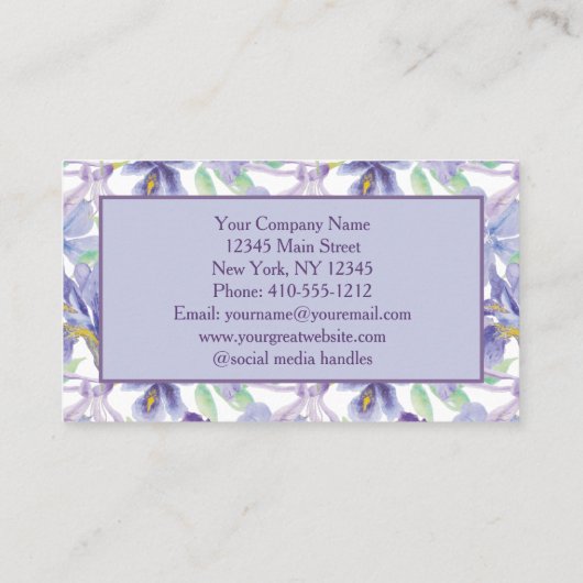 紫イエローアイリスフローラ水彩小 名刺 (裏面)