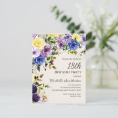 紫イエローウォーター色フローラ18誕生日 招待状 (スタンド正面)