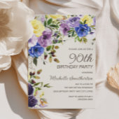紫イエローウォーター色フローラ90誕生日 招待状