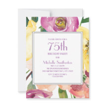 紫イエローピンク水彩フローラ75誕生日