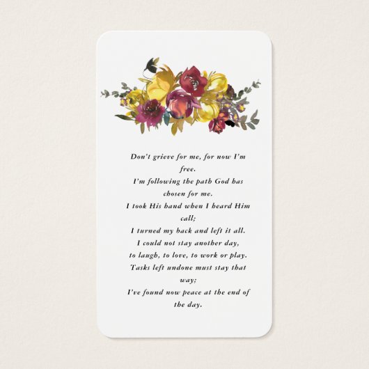 紫イエローフローラ写真葬式祈りの言葉カード (裏面)