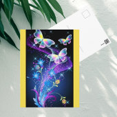 紫イエローブルースパークルバタフライ ポストカード