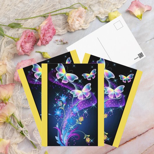 紫イエローブルースパークルバタフライ ポストカード