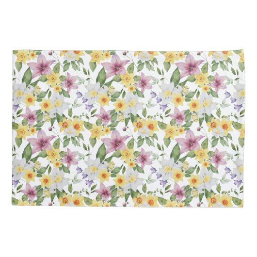 紫イエローホワイトグリーンエレガントフローラ 枕カバー (裏面)