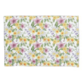 紫イエローホワイトグリーンエレガントフローラ 枕カバー (正面)