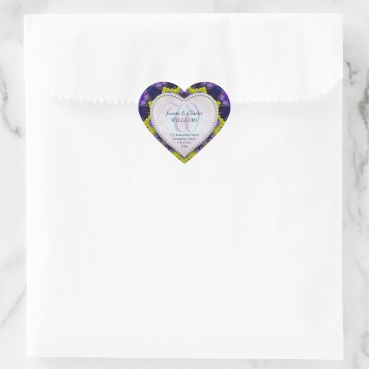 紫イエローモノグラムユニーク結婚式用シール ハートシール (バッグ)