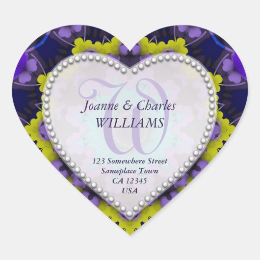紫イエローモノグラムユニーク結婚式用シール ハートシール (正面)