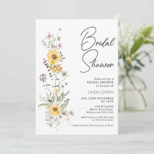 紫イエローワイルドフラワーズブライダルシャワー 招待状 (スタンド正面)