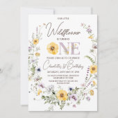 紫イエローワイルドフラワーズ1st誕生日招待状 招待状 (正面)