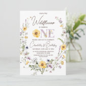 紫イエローワイルドフラワーズ1st誕生日招待状 招待状 (スタンド正面)