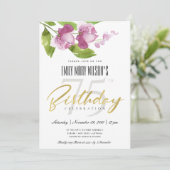 紫インキ洗浄水色フローラ任意の年齢誕生日 招待状 (スタンド正面)